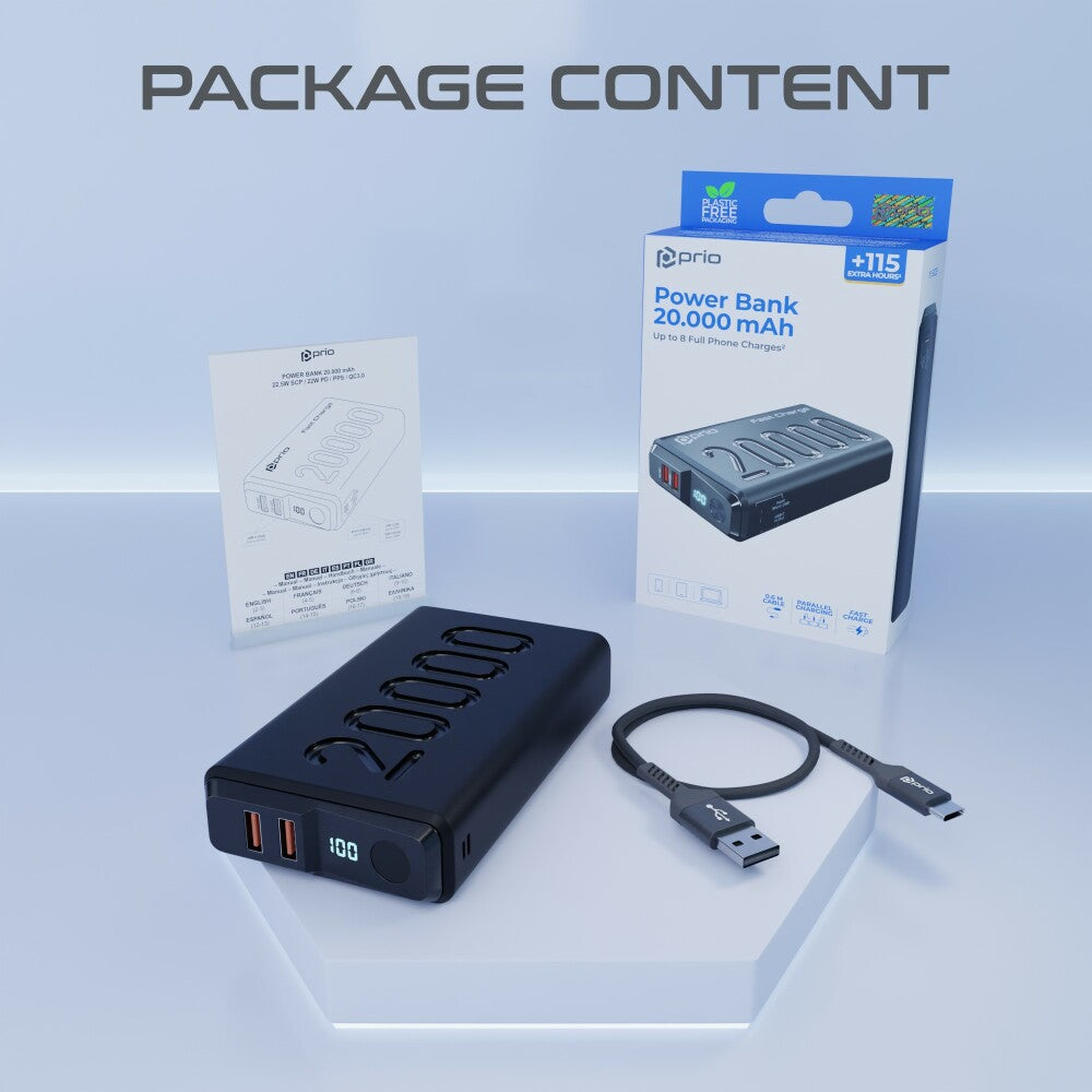 prio Schnelllade (22.5W SCP / 20W PD / QC3.0 ) Powerbank 20.000mAh schwarz