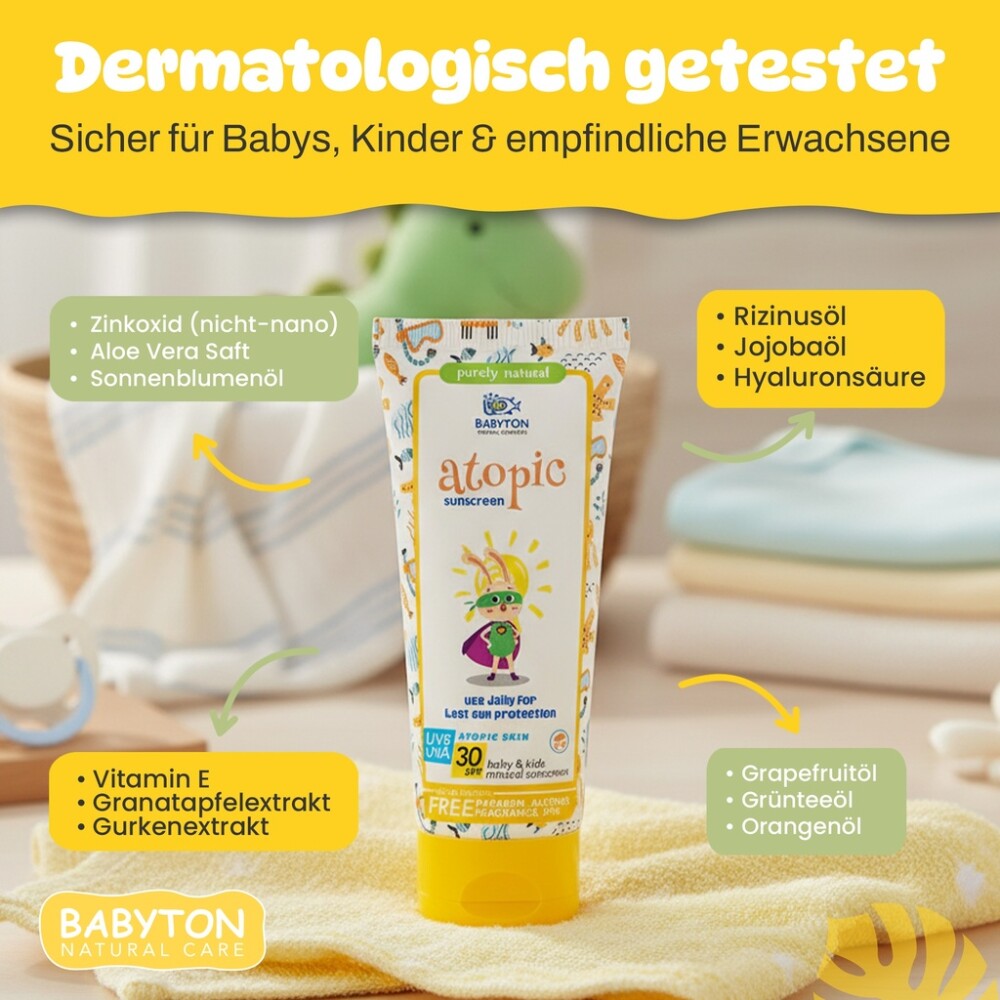 Babyton Mineralische Sonnencreme für Babys und Kinder mit atopischer Wirkung, LSF 30, 100 ml
