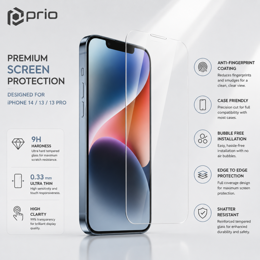 prio 10x Displayschutzglas für iPhone 14/13/13 Pro transparent