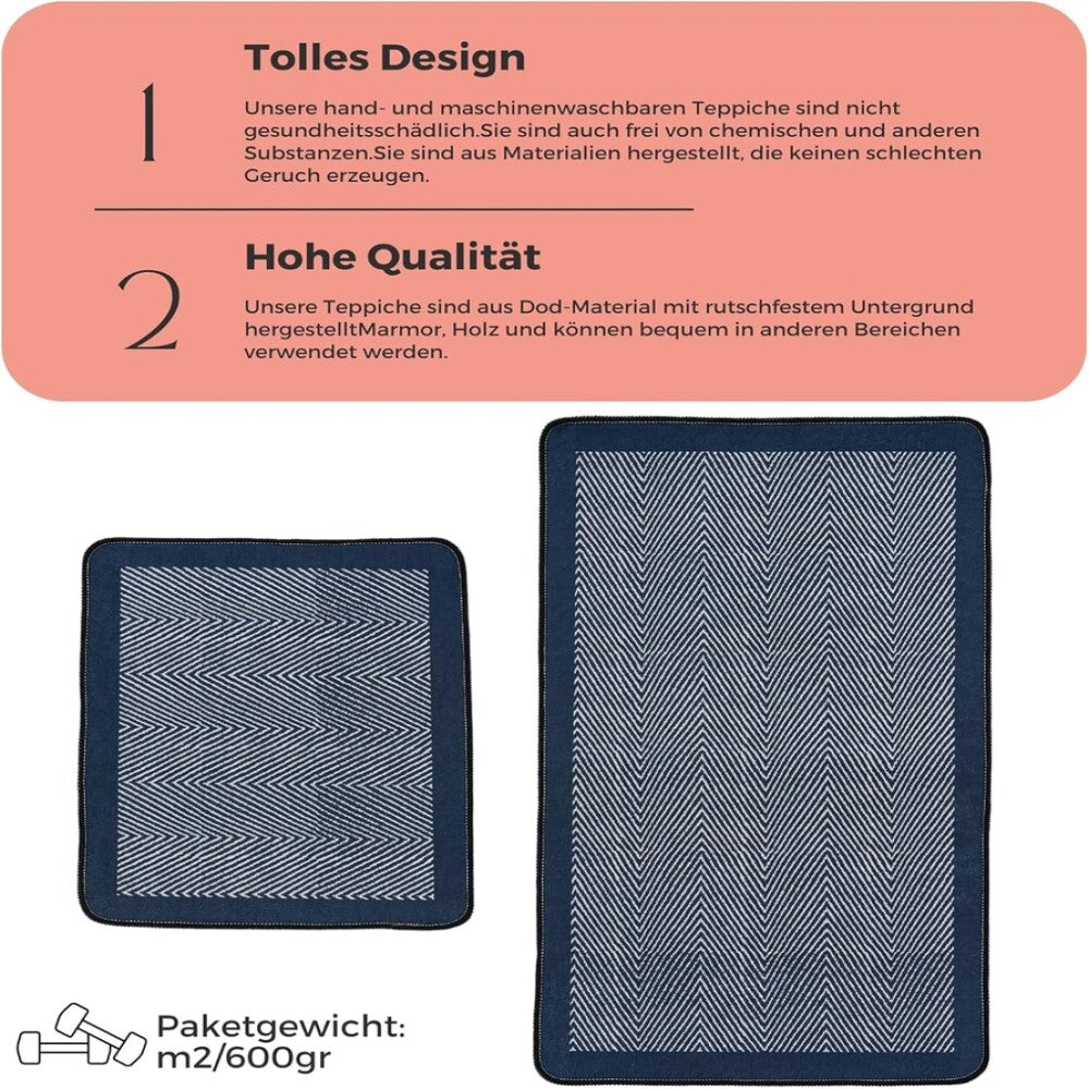 Miqna 2-tlg. rutschfestes Badteppich Set , waschbar (60x100 & 50x60 cm)