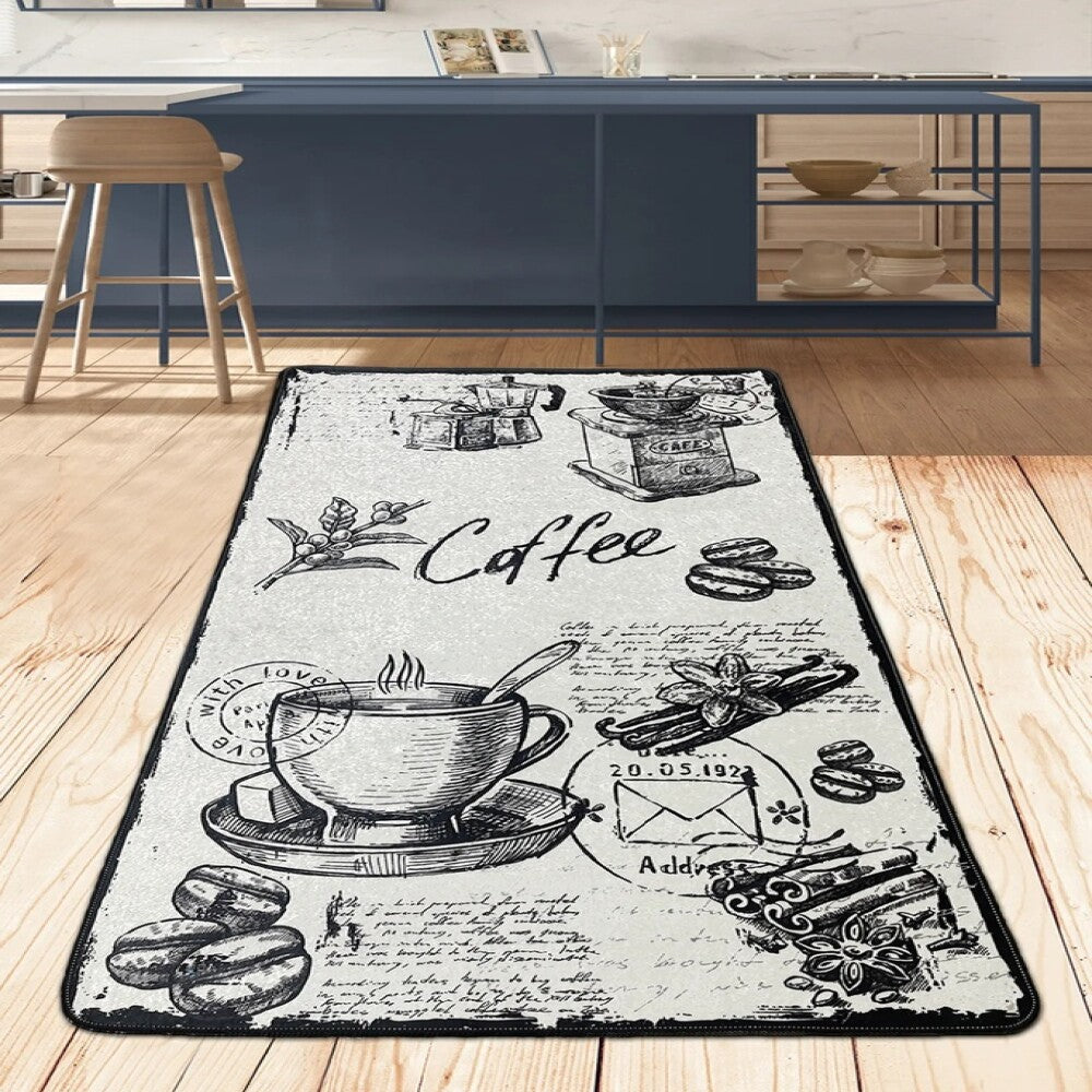 miqna Moderner Küchenteppich Gel Läufer Grau Weiß Schwarz Coffee Design