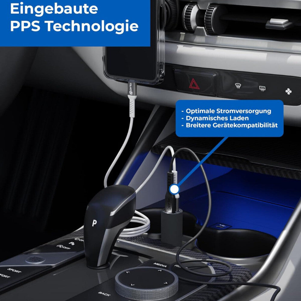 prio Fast Charge Autoladegerät 100W PD (USB C) + 22,5W (USB A) schwarz