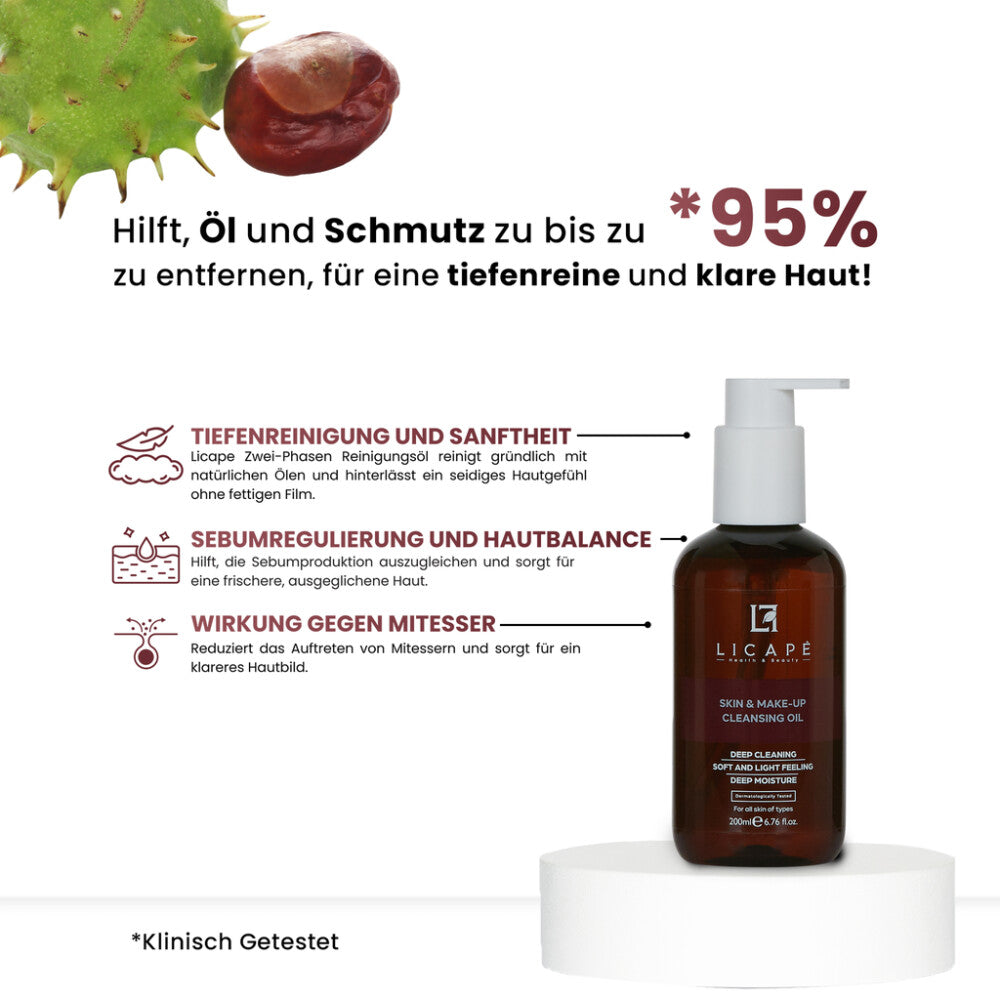 Reinigungsöl 200 ml - Zweiphasen-Reiniger für Haut & Make-up mit Anti-Akne