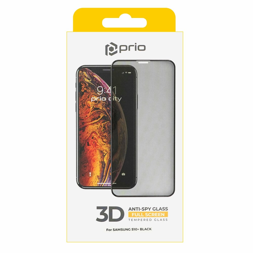 prio 3D Anti-Spy Screen Protector Glass for Samsung S10+ black