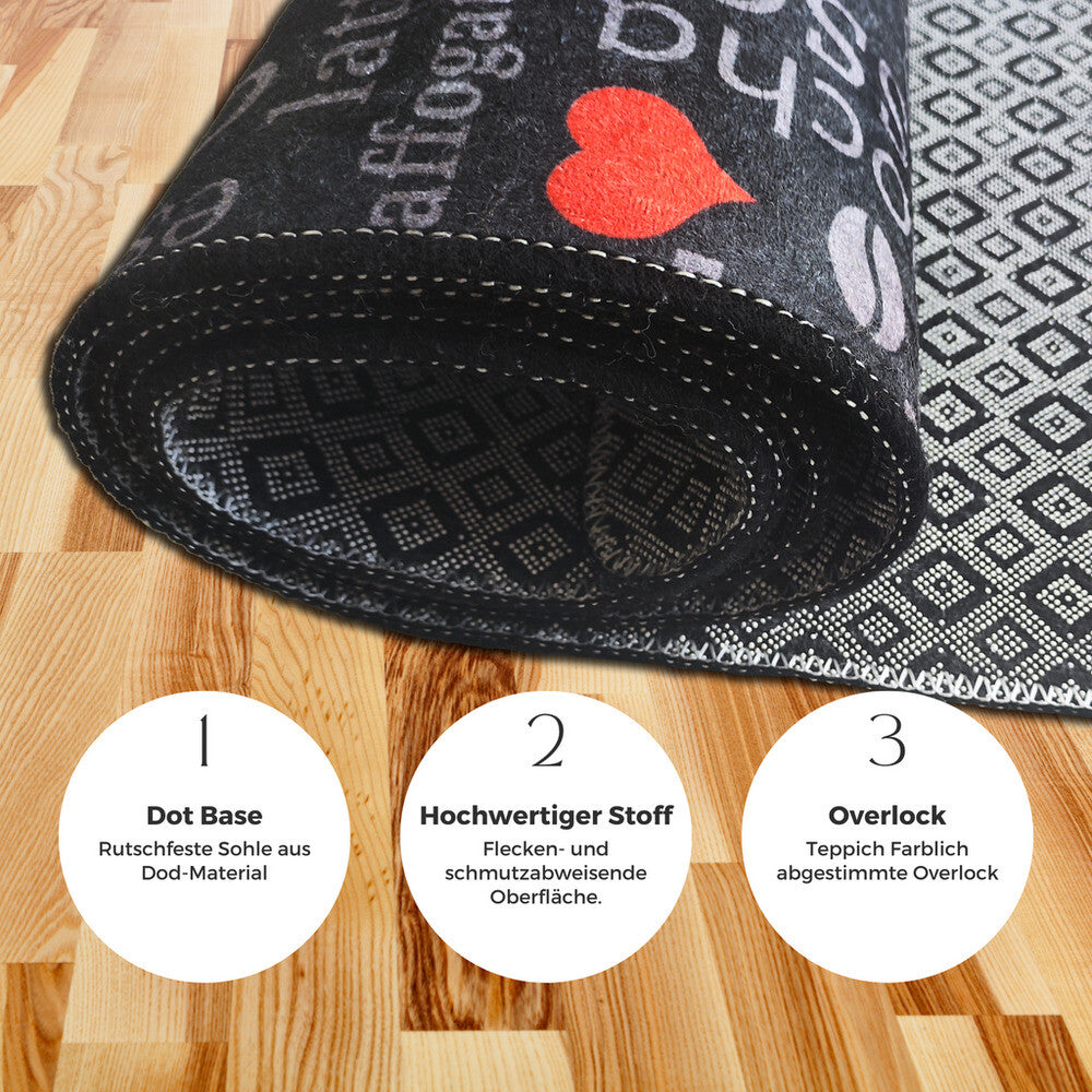 miqna Moderner Küchenteppich Gel Läufer Grau Weiß Schwarz Natural Coffee Design Hauptbild