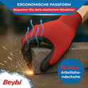 12 Paar Arbeitshandschuhe, Polyester, Rot und Schwarz