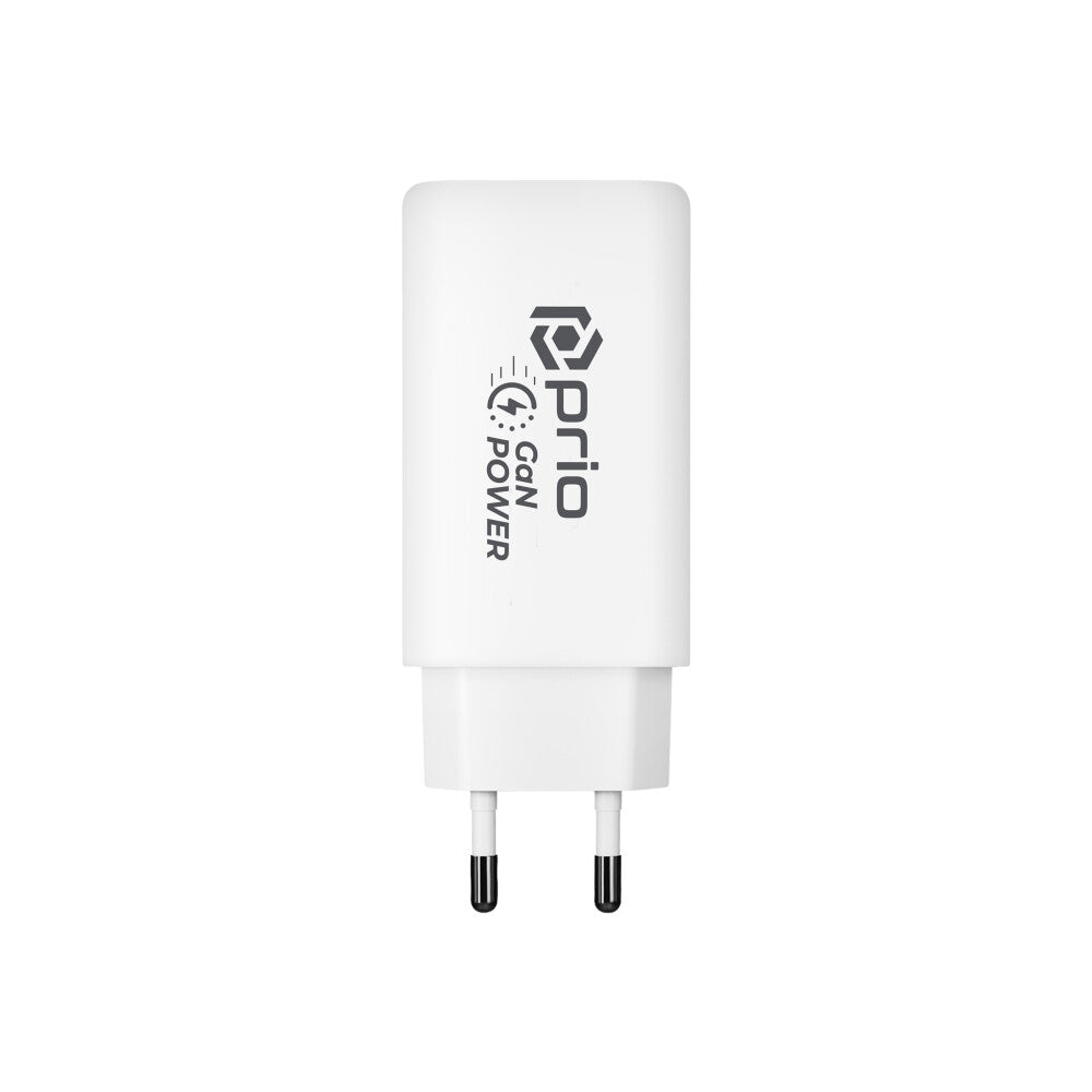 prio Wandladegerät GaN Power 65W PD PPS (USB C) + QC 3.0 (USB A) weiß