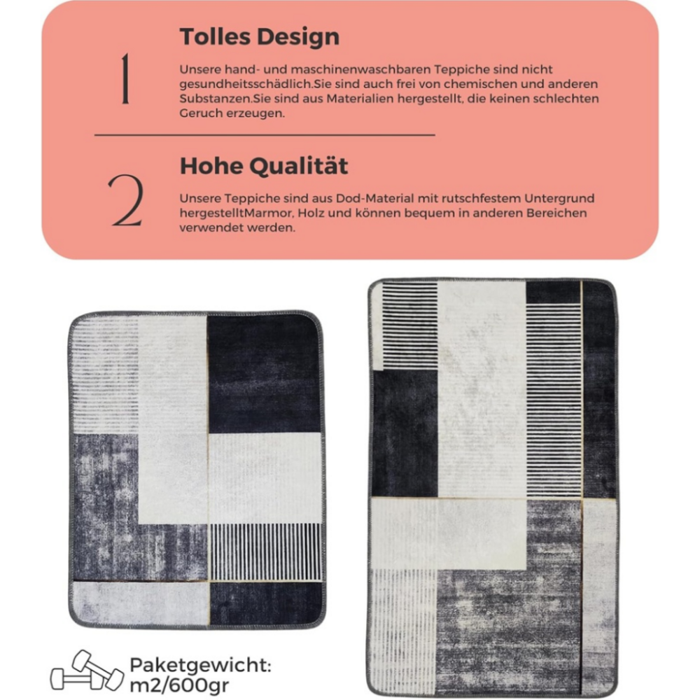 Miqna 2-tlg. rutschfestes Badteppich Set , waschbar (60x100 & 50x60 cm)