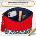Kulturtasche Damen, Kosmetiktasche Rot, Ethnisches Muster, 32x24 cm
