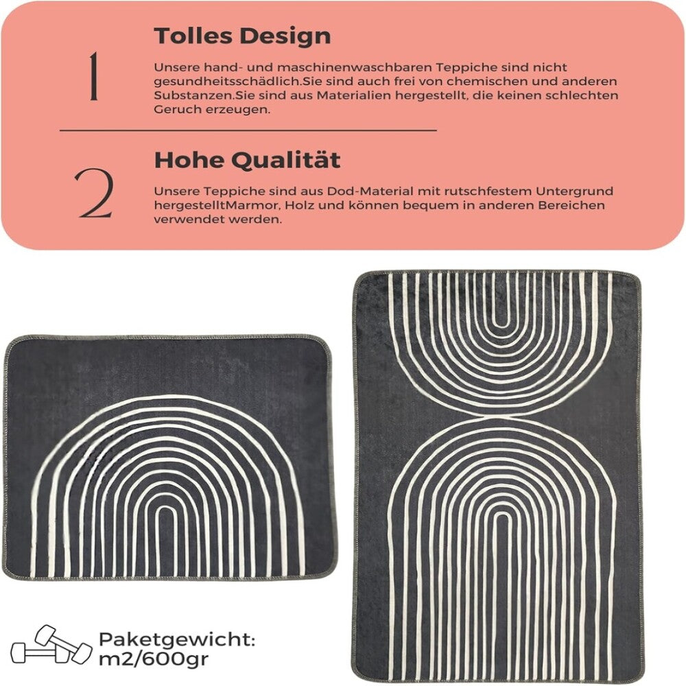 Miqna 2-tlg. rutschfestes Badteppich Set , waschbar (60x100 & 50x60 cm)