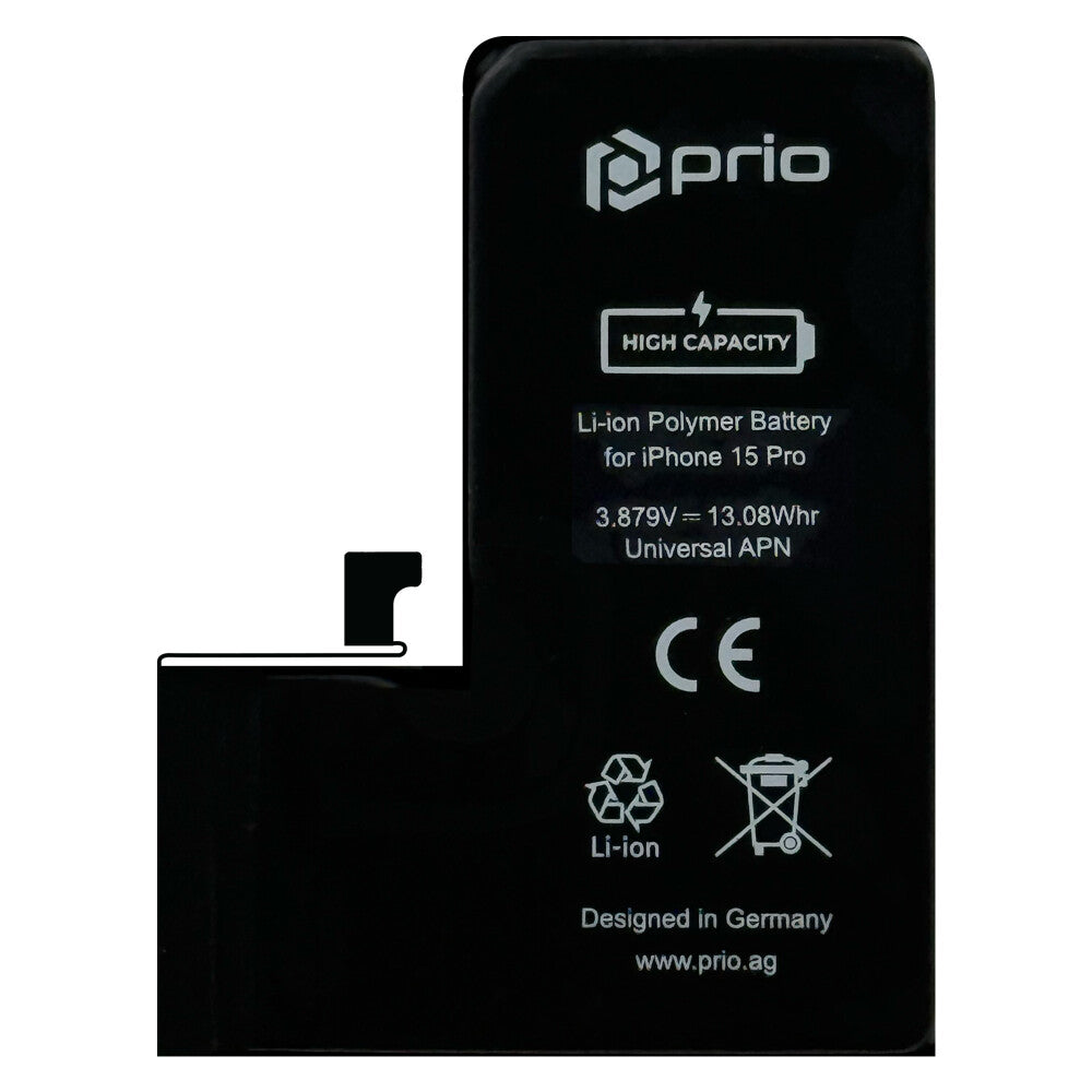 Prio Hochleistungsakku für iPhone 15 Pro (3370 mAh) - Universeller APN -