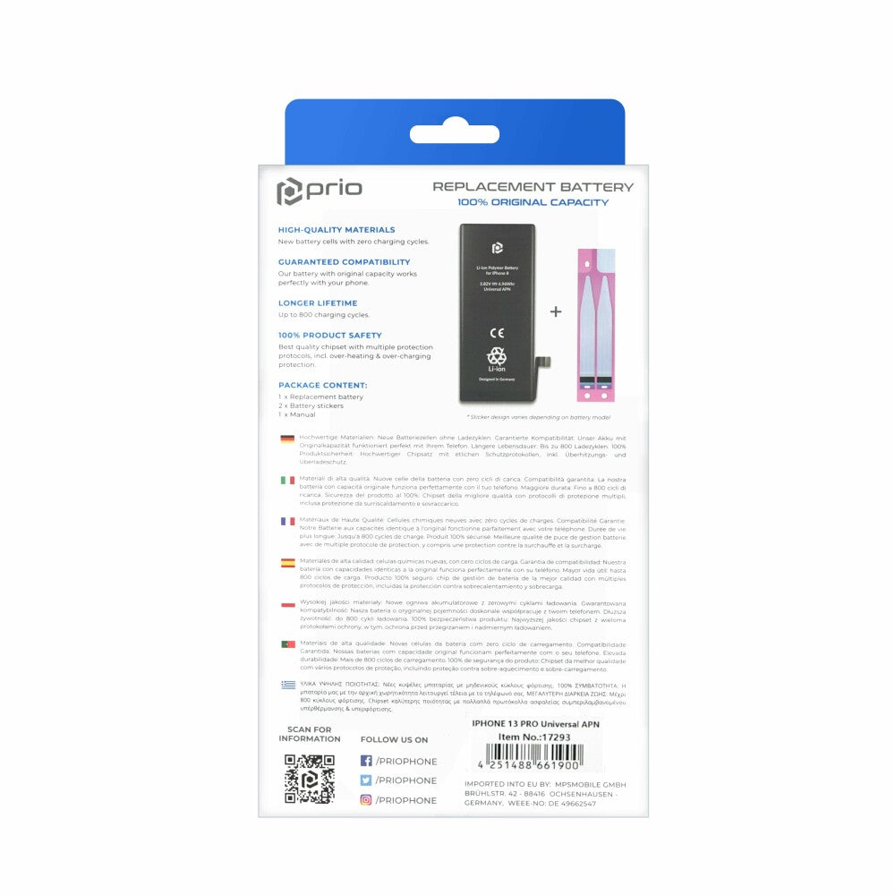 Prio Battery for iPhone 13 Pro (Universal APN)