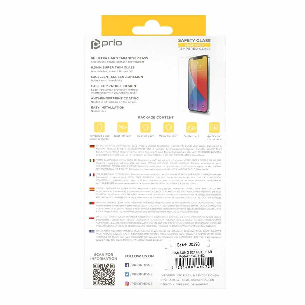 prio screen protector glass for Samsung S21 FE 5G transparent