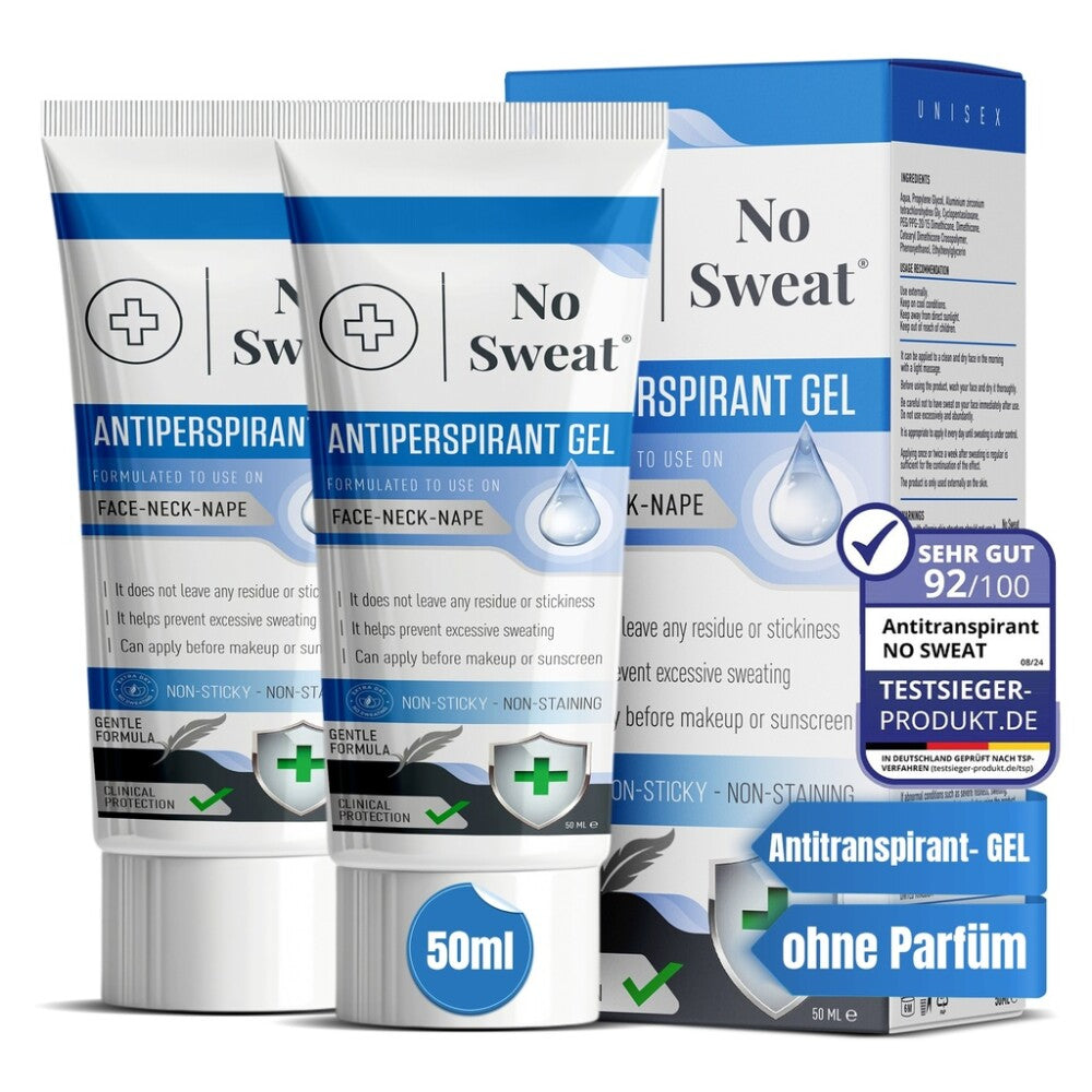 No Sweat Antitranspirant Gel 50 ml – Stark gegen Schwitzen im Gesicht, Hals, Nacken x2