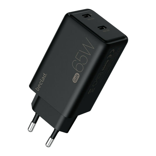 beclad. 65W Typ C 2-Port-Reiseadapter (C+C) SCHWARZ BE-PT765CBG-GR