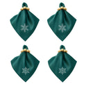 Stoffservietten Weihnachten 4er Set Zümrütgrün Schneeflocken-Stickerei 35x35 cm - Stickerei