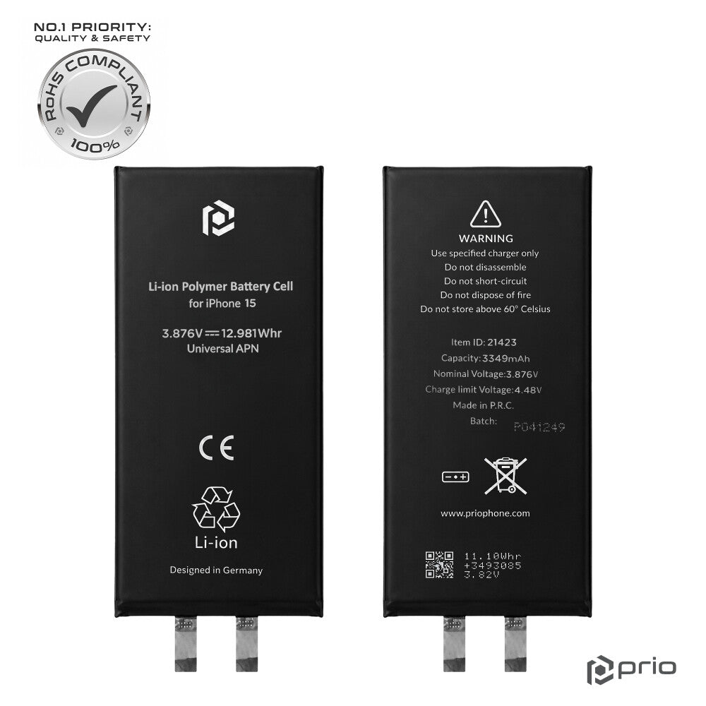 prio Akkuzelle für iPhone 15 (ohne Flex-Kabel)