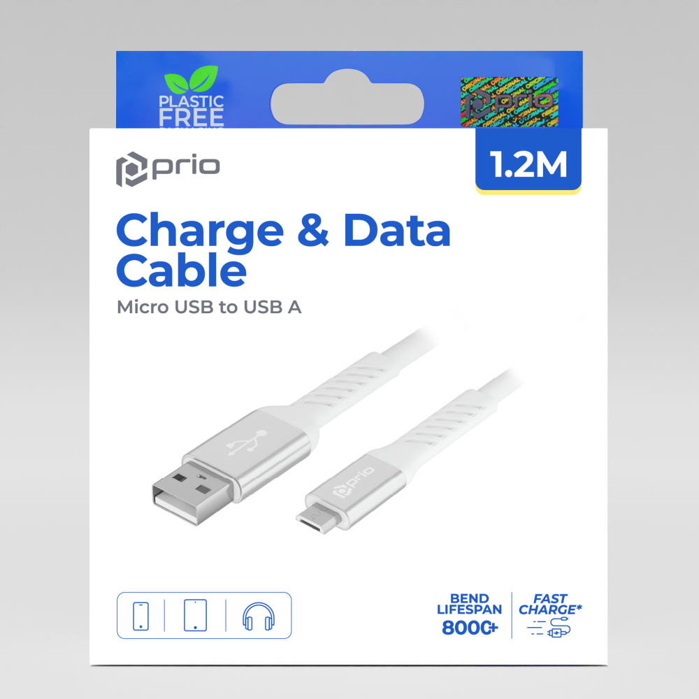 prio Lade- & Datenkabel Micro USB auf USB A 1,2m weiß Hauptbild