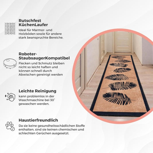 miqna Wohnzimmer Teppich Kurzflor Modern Läufer beige schwarz weiß 80x300 cm Hauptbild