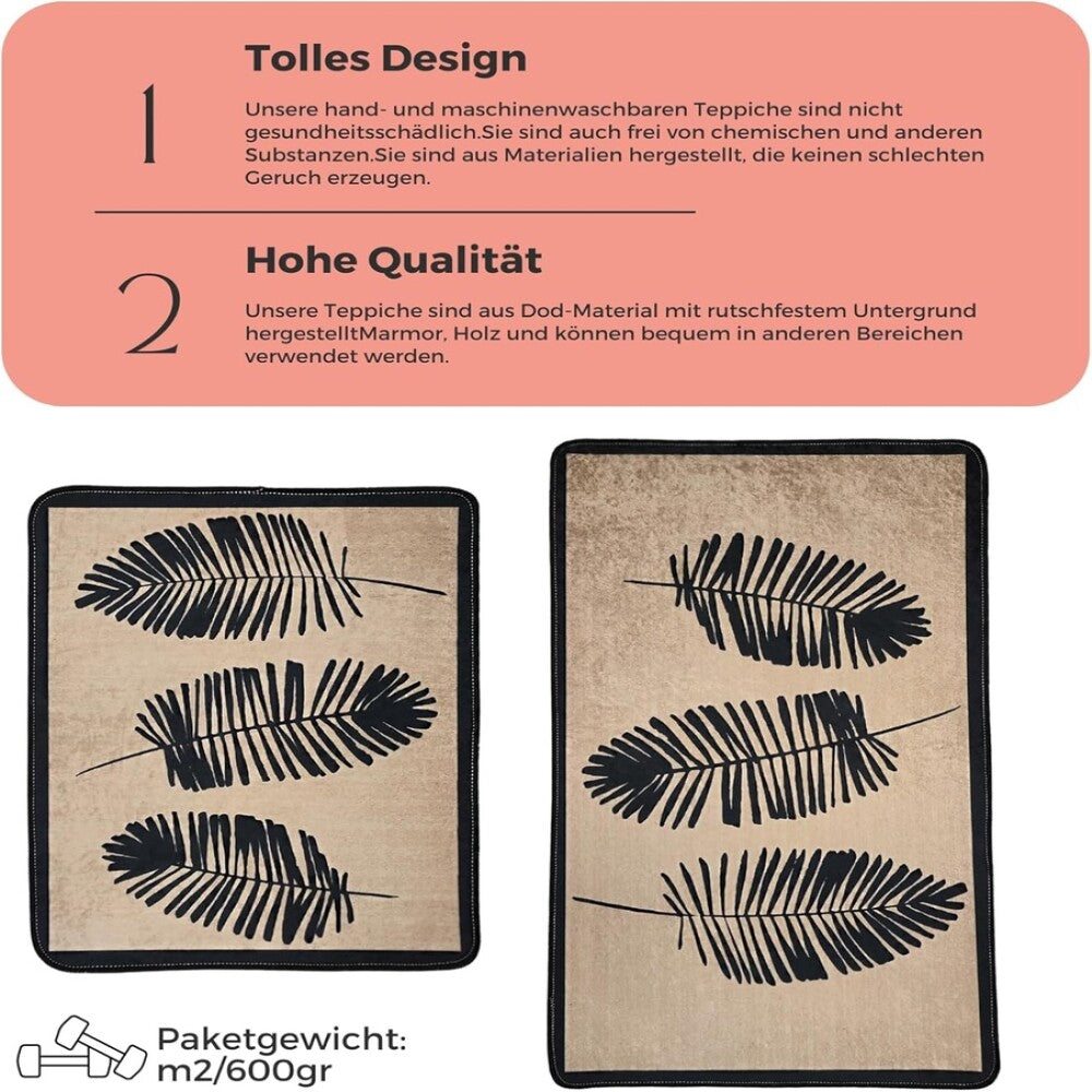 Miqna 2-tlg. rutschfestes Badteppich Set , waschbar (60x100 & 50x60 cm)
