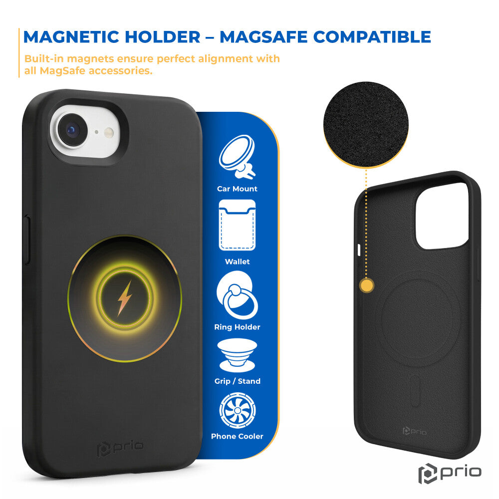 prio Liquid Silicone Case MAG für iPhone 16E (SE 2025) schwarz