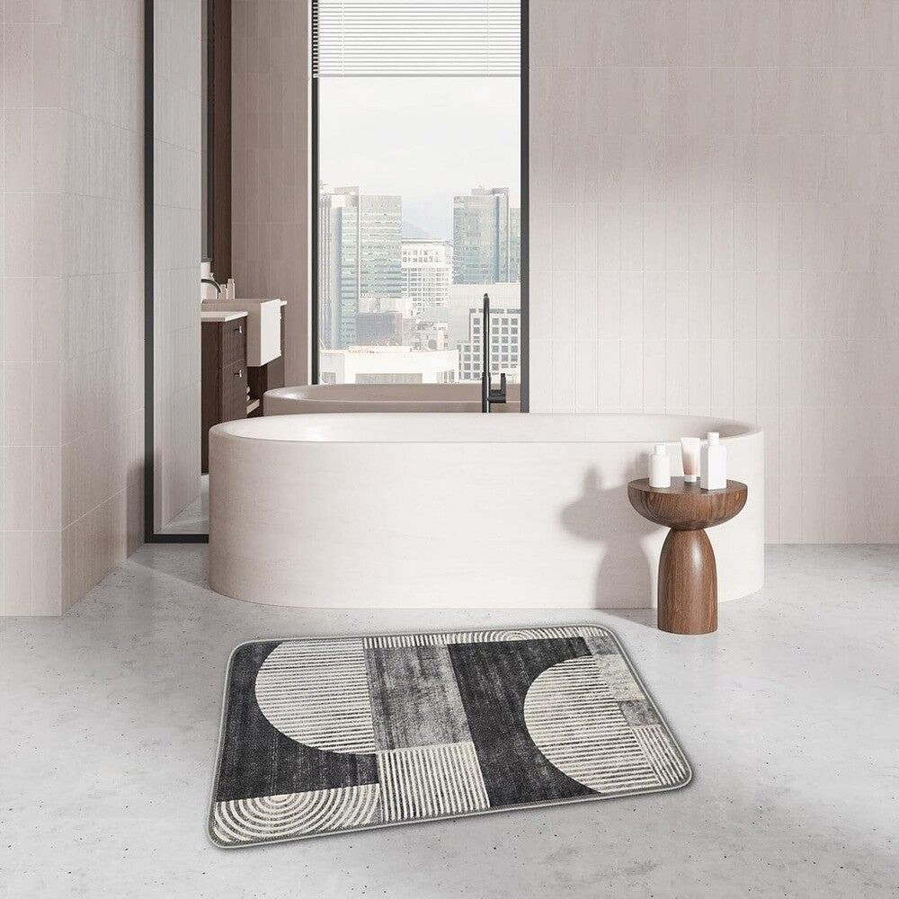 Miqna 2-tlg. rutschfestes Badteppich Set , waschbar (60x100 & 50x60 cm)