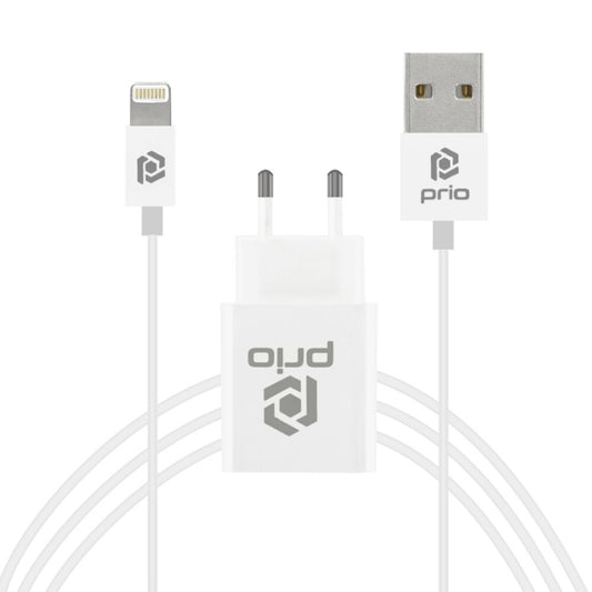 prio MFi-certified charging set (12W/2.4A charger + lightning cable) white BULK