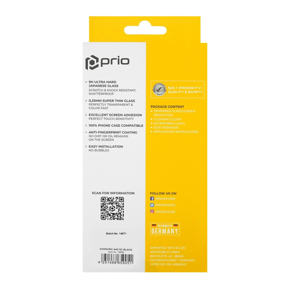 prio 3D screen protector glass for Samsung A42 5G black