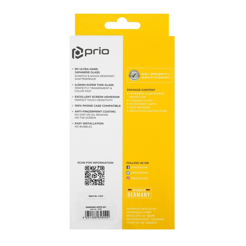 prio 3D screen protector glass for Samsung Note20 Ultra black