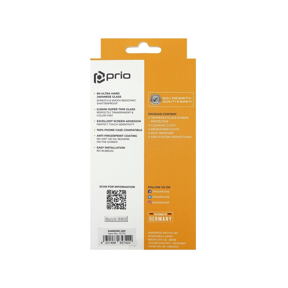 prio screen protector glass for Samsung A80 transparent