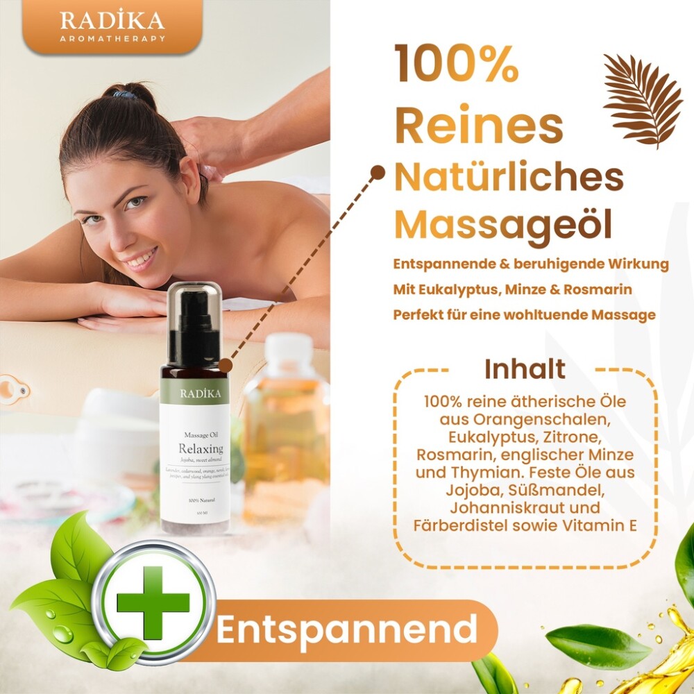 Massageöl, Entspannendes Massage-Öl, 100% Rein, BIO, natürlich, 100 ml