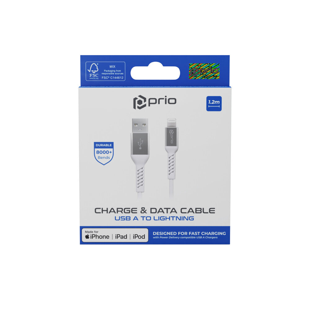 prio Charge & Sync USB A  to Lightning Cable MFi certified 1.2m  white