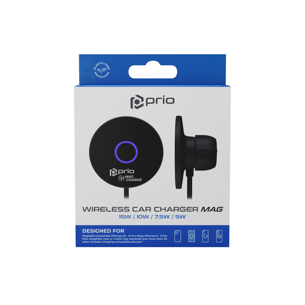 prio 15W Wireless Car Charger MAG (USB C) black