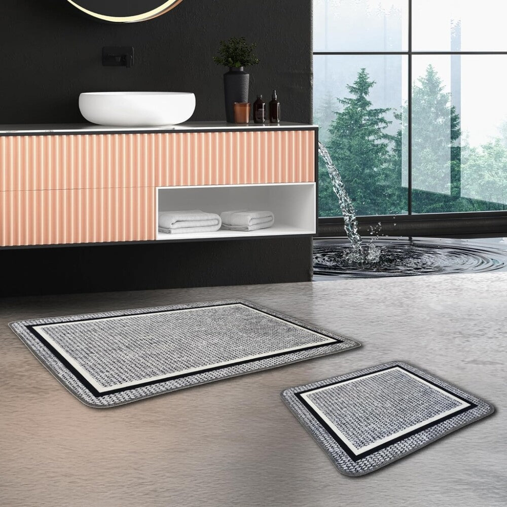 Miqna 2-tlg. rutschfestes Badteppich Set , waschbar (60x100 & 50x60 cm)