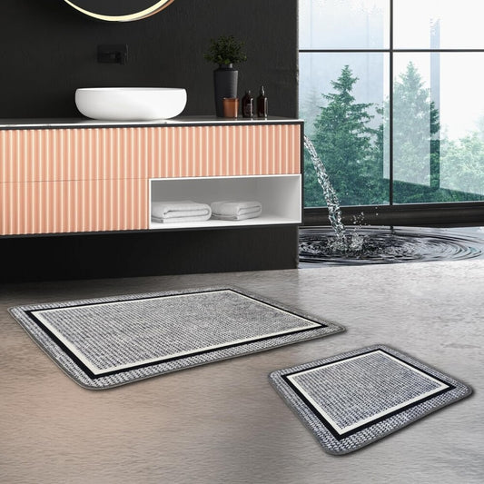 Miqna 2-tlg. rutschfestes Badteppich Set , waschbar (60x100 & 50x60 cm)