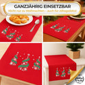 Weihnachtlicher Tischläufer Rot mit Tannenbaum-Stickerei 35x120, Weihnachtsdeko