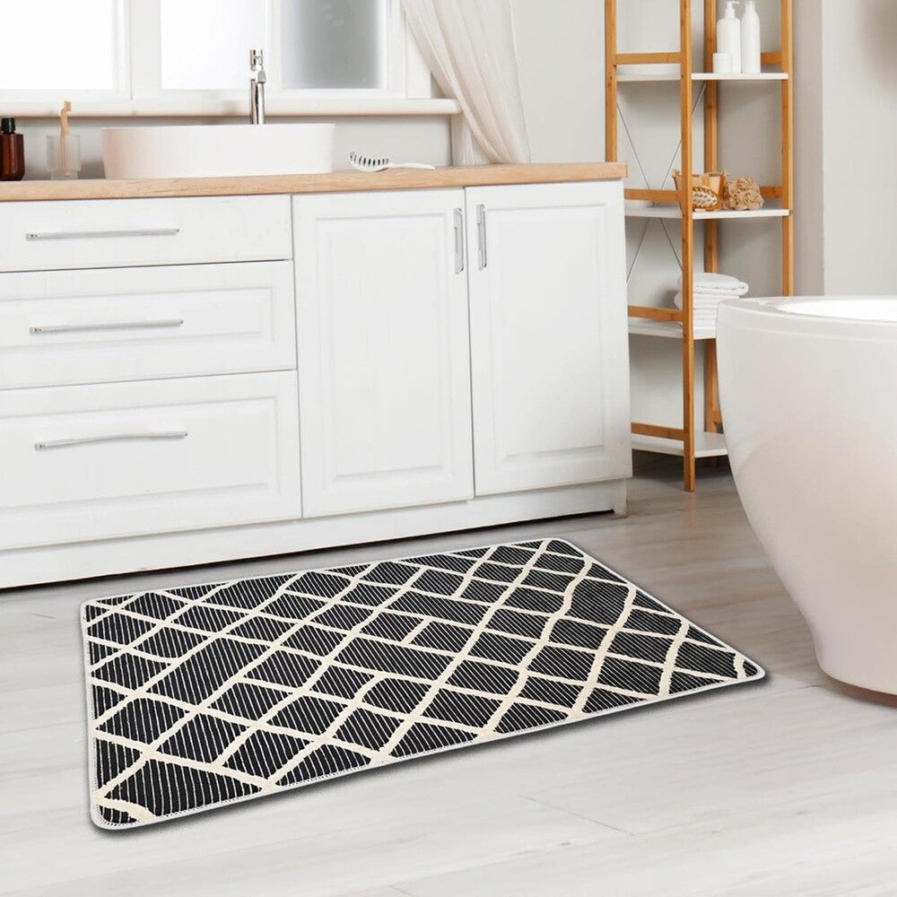 Miqna 2-tlg. rutschfestes Badteppich Set , waschbar (60x100 & 50x60 cm)