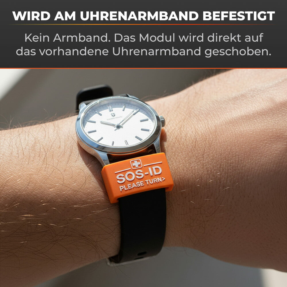 SOS-ID-Armbandschlaufe. Innovativ und angenehm zu tragen. Orange