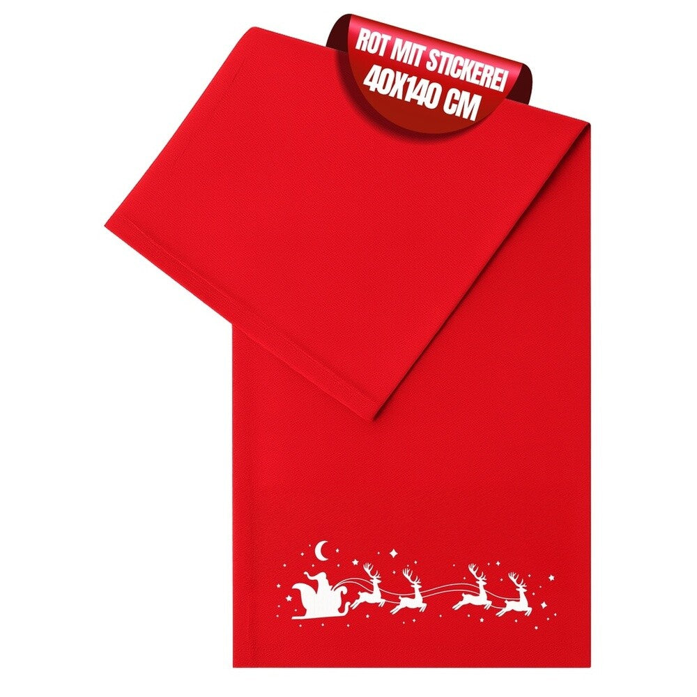 Weihnachtlicher Tischläufer Rot mit Santa&Rentier Golddruck 40x140 Weihnachtsdeko