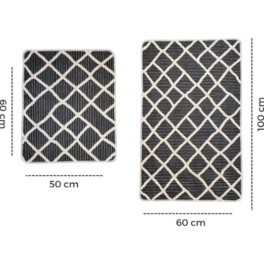 Miqna 2-tlg. rutschfestes Badteppich Set , waschbar (60x100 & 50x60 cm)