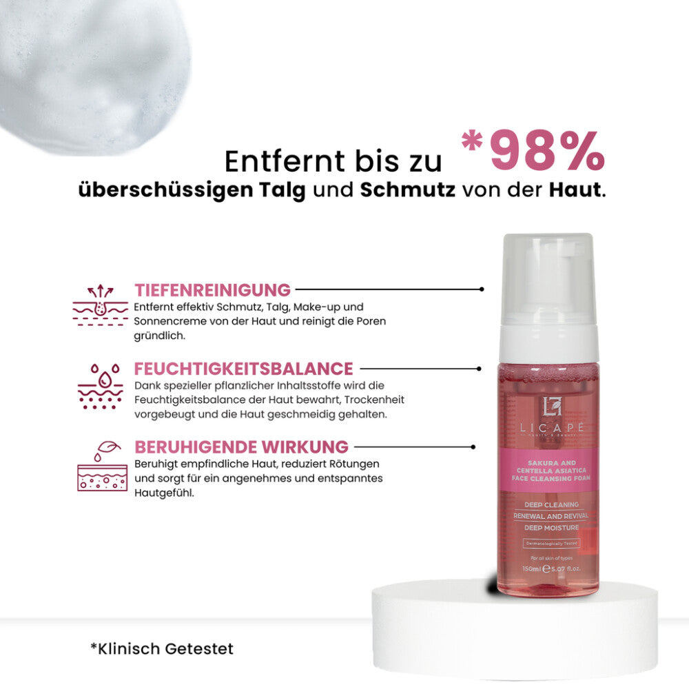 Schaumreiniger 150 ml – Mit Sakura & Centella Asiatica für strahlende Haut