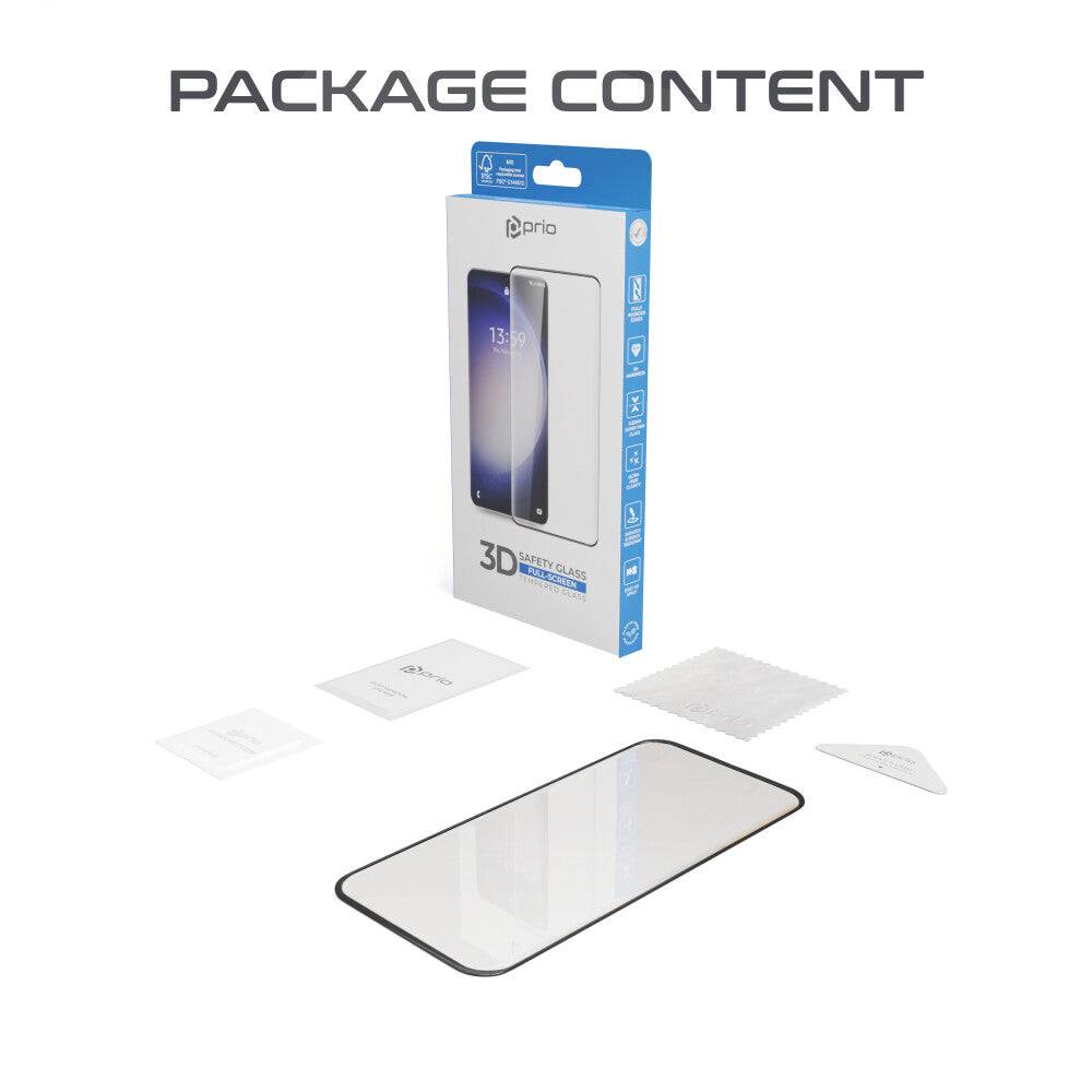 Prio 3D Displayschutzfolie aus gehärtetem Glas für Samsung S24, schwarz