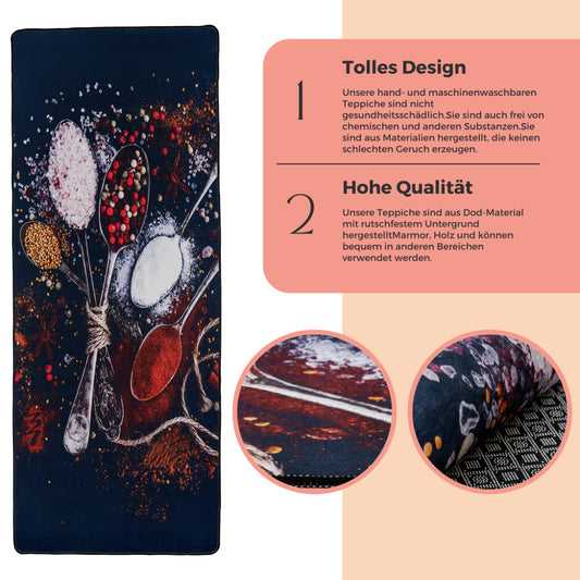 miqna Rutschfester Waschbarer Küchenteppich Schwarz – Küchenläufer & Matte Hauptbild