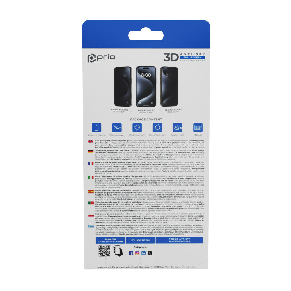 prio 3D Anti-Spy Tempered Glass für iPhone 16e schwarz