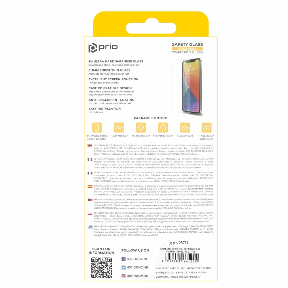 prio 10x screen protector glass for Samsung S22+ transparent