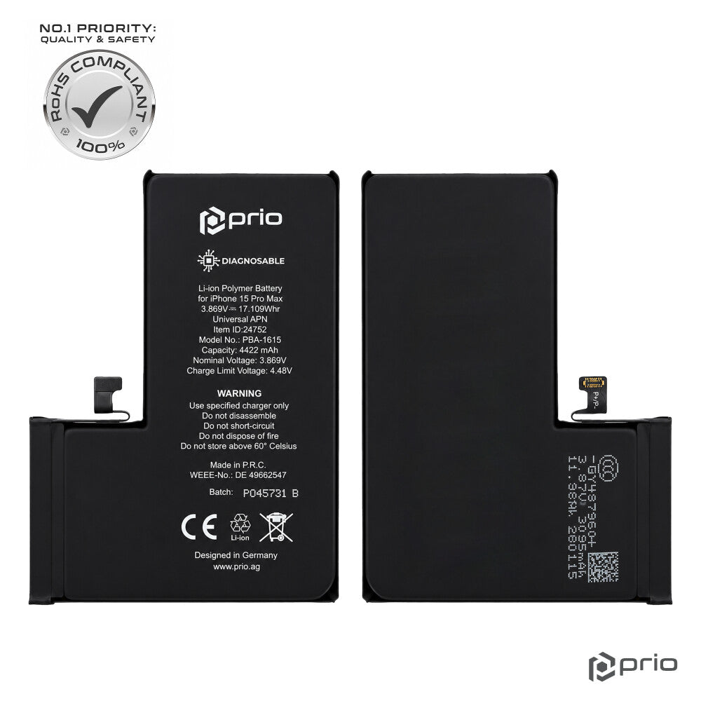 prio Diagnosefähiger Akku für iPhone 15 Pro Max