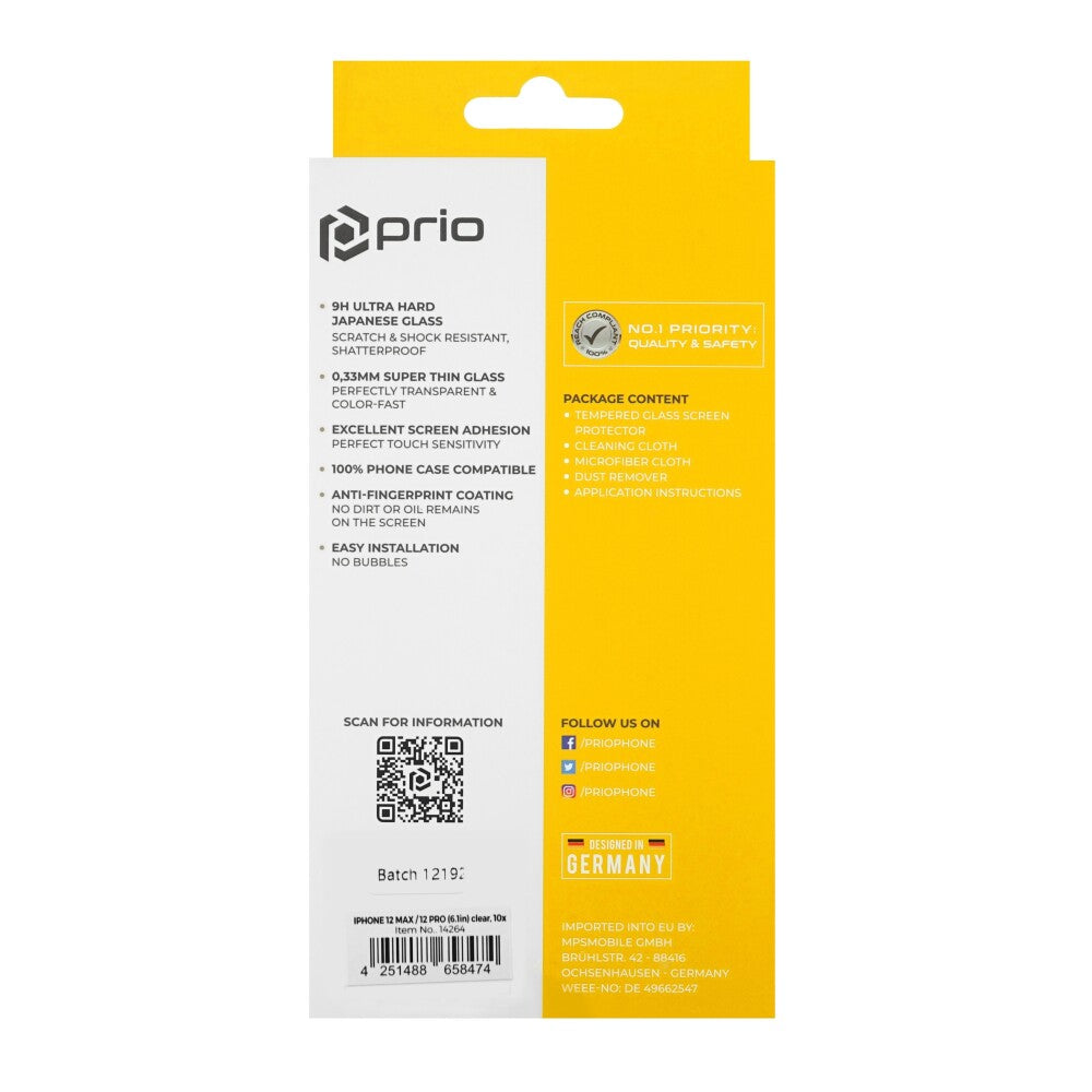 prio 10x screen protector glass for iPhone 12/12 Pro transparent