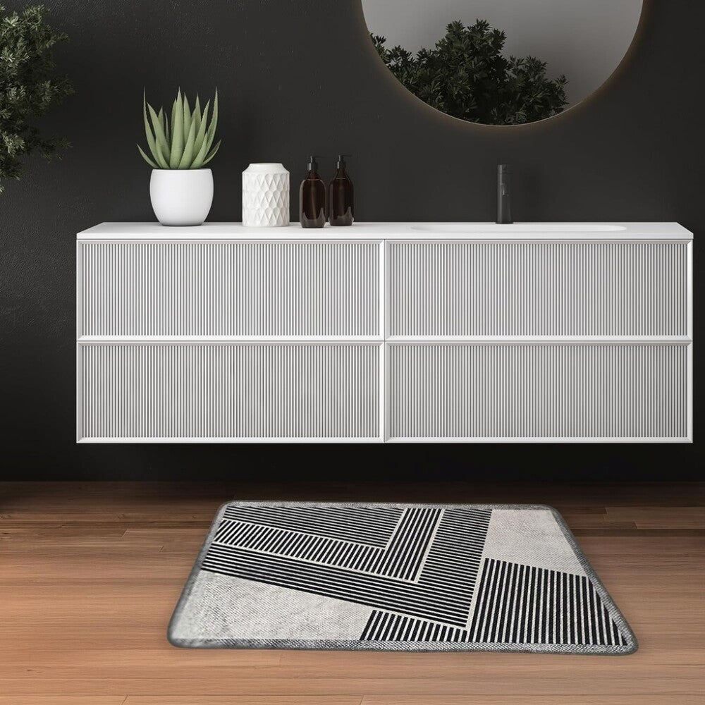 Miqna 2-tlg. rutschfestes Badteppich Set , waschbar (60x100 & 50x60 cm)