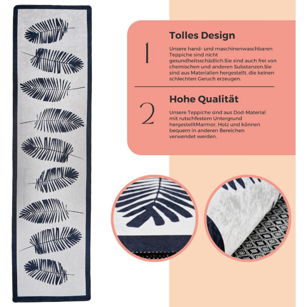 miqna Moderner Küchenläufer Waschbar Rutschfest Teppich Schwarz Weiß Hauptbild