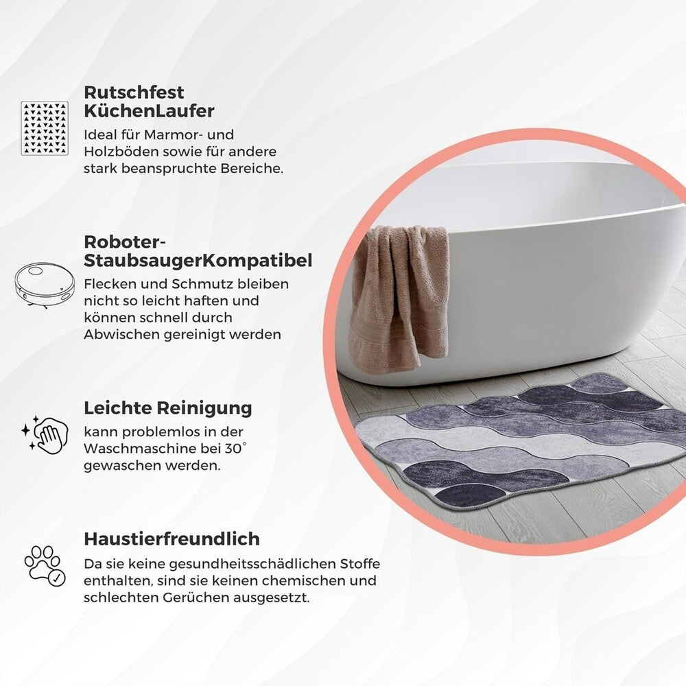 Miqna 2-tlg. rutschfestes Badteppich Set , waschbar (60x100 & 50x60 cm)